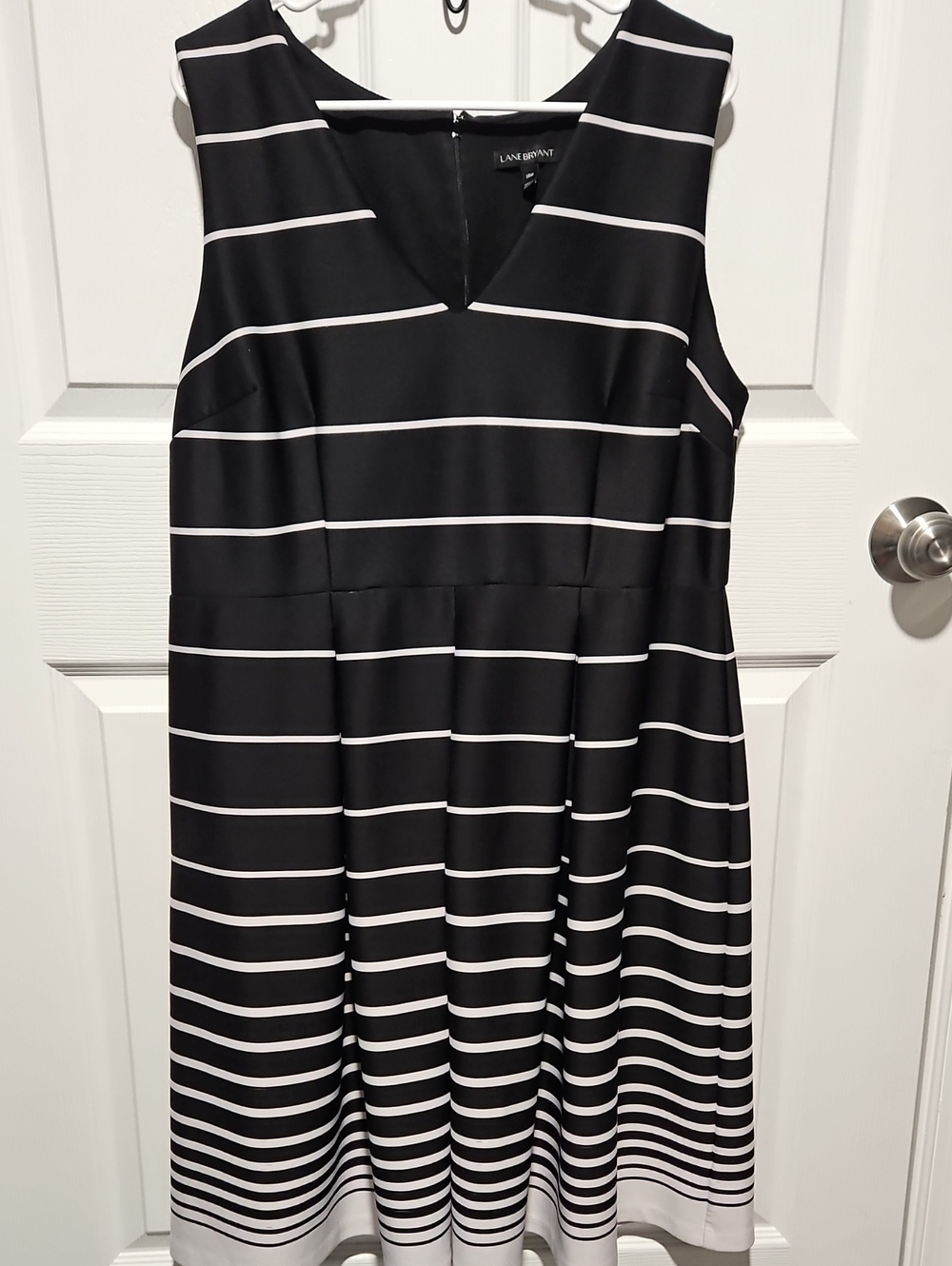 Lane Bryant Black and White Striped Sleeveless V-Neck Fit & Flare Dress
